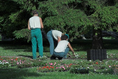 Manager reviewing garden maintenance records
